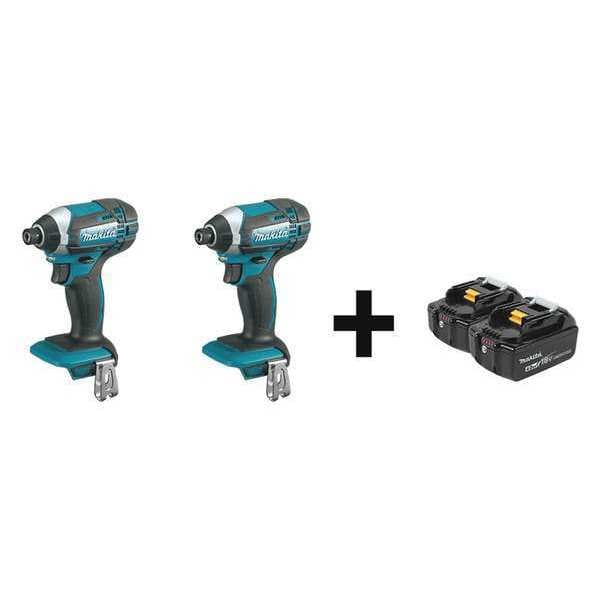 Makita 18V 1/4" Hex (2) Mfr. No. BL1840B-2 Batteries; (2) Impact Drivers - XDT11Z, XDT11Z + BL1840B-2