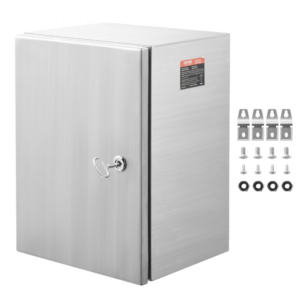 VEVOR Steel Electrical Box, 20"x 16"x 8", 304 Stainless Steel Electrical Enclosure Box, Wall-Mounted Outdoor Electrical Electronic Equipment Enclosure with Mounting Plate Hinges Lock, IP66 Waterproof - BXGDQX20X16X4VPKIV0