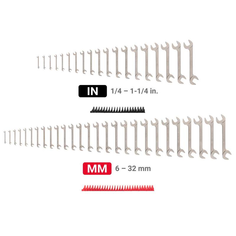 Set de Llaves de Doble Boca con Cabeza Angular TEKTON de 1/4 a 1-1/4 pulgadas, 6 a 32 mm con Organizador Modular de Llaves (46 piezas) - WAE93503