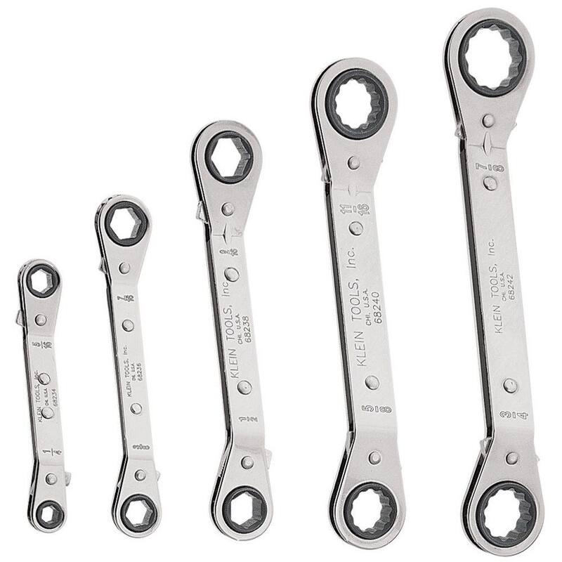Juego de 5 llaves de caja desplazadas con trinquete completamente reversibles de Klein Tools - 68245