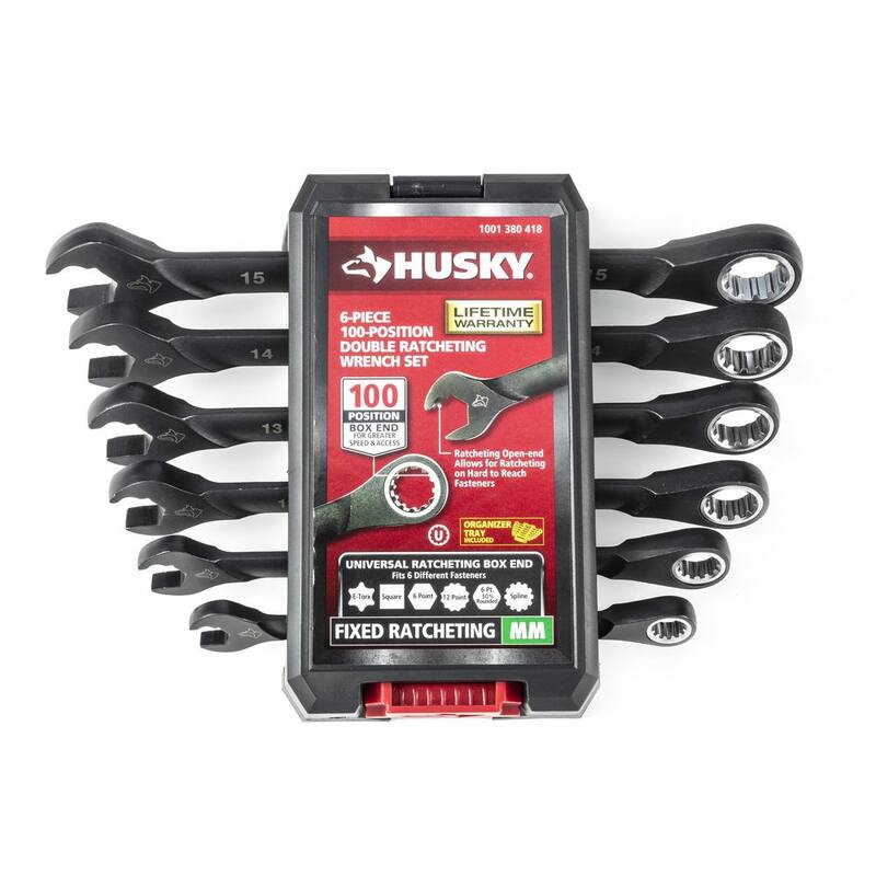 Set de llaves de trinquete doble de 100 posiciones Husky SAE/MM (12 piezas) - H100DRW12PCN