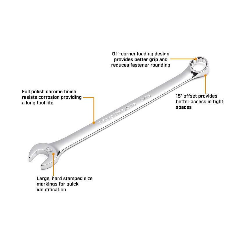 Juego de llaves combinadas de patrón largo de 12 puntos SAE de GEARWRENCH con estuche enrollable (18 piezas) - 81917