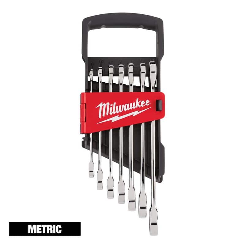 Juego de herramientas métricas de llave de trinquete combinada Milwaukee para mecánicos (7 piezas) - 48-22-9506