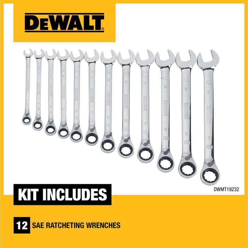 Juego de llaves de trinquete SAE reversibles DEWALT (12 piezas) - DWMT19232