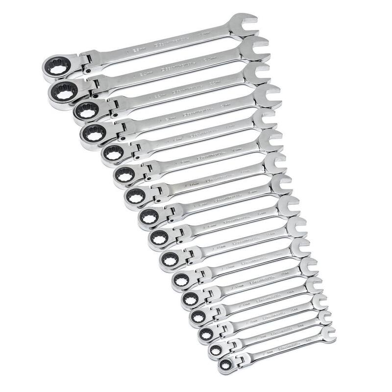 Set de llaves combinadas de trinquete de cabeza flexible métricas/SAE de 12 puntos de GEARWRENCH (29 piezas) - 97929DC