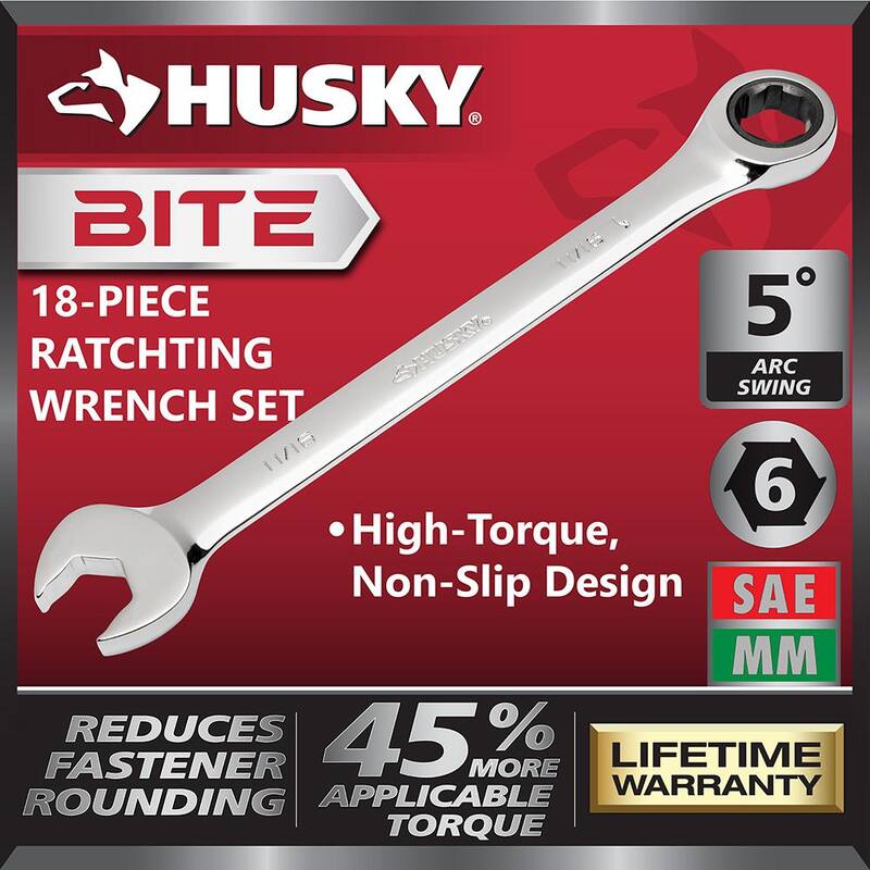 Juego de llaves de trinquete Husky BITE SAE y métricas de 72 dientes (16 piezas) - HBRW16XLSMCB