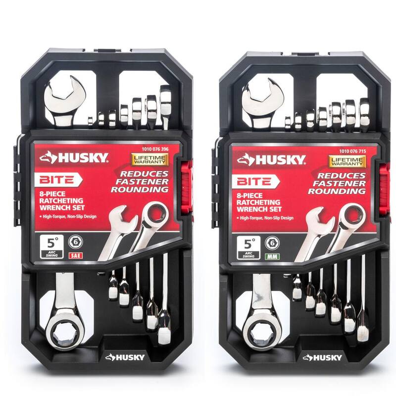 Juego de llaves de trinquete Husky BITE SAE y métricas de 72 dientes (16 piezas) - HBRW16XLSMCB