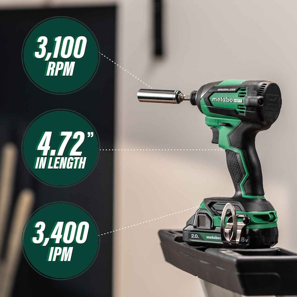 Metabo Hpt 18V MV Cordless Brushless Driver Drill / Impact Driver 2 x 2.0Ah  #2 Phillips Bit & Bag - KC18DEXQBM