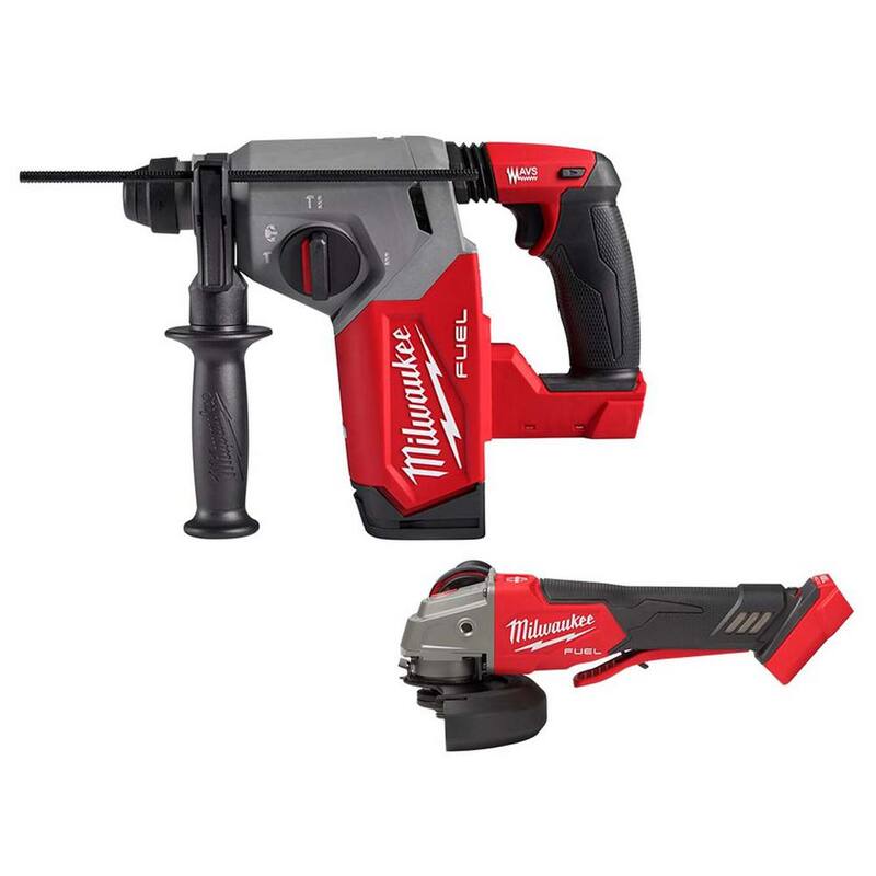 Martillo rotativo Milwaukee M18 FUEL 18V de ion de litio sin escobillas inalámbrico SDS-Plus de 1 pulgada (herramienta solamente) con amoladora de 4-1/2 pulgadas/5 pulgadas - 2912-20-2888-20