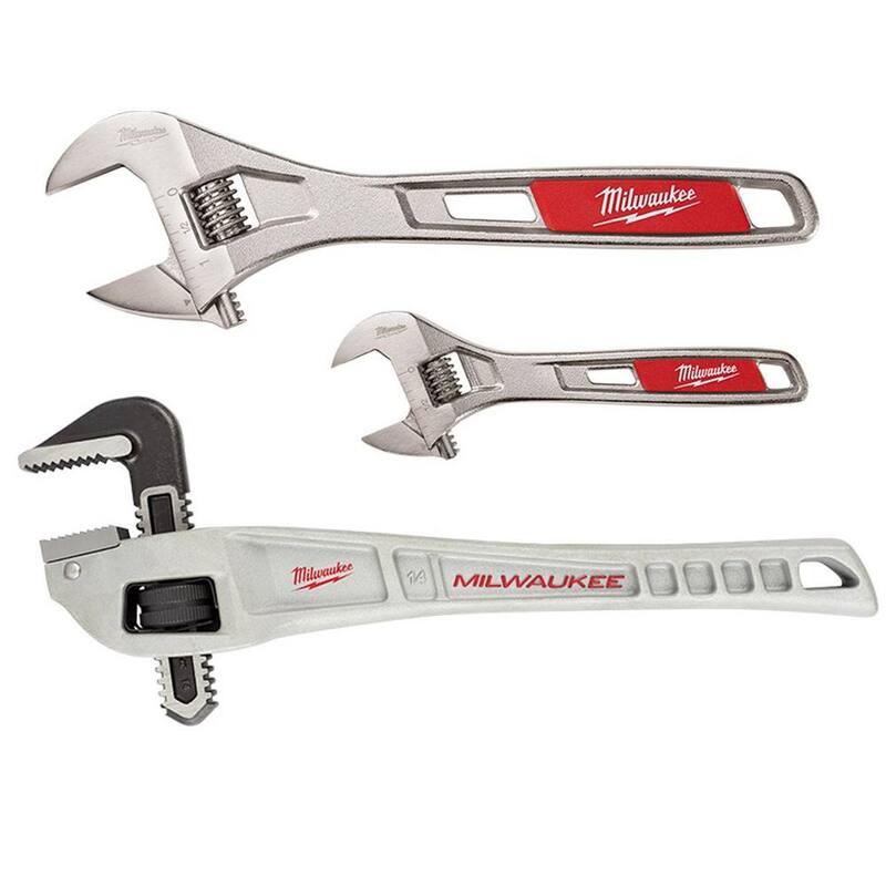 Juego de llaves ajustables de 6 y 10 pulgadas de Milwaukee con llave de tubo de aluminio con offset de 14 pulgadas (3 piezas) - 48-22-7400-48-22-7184