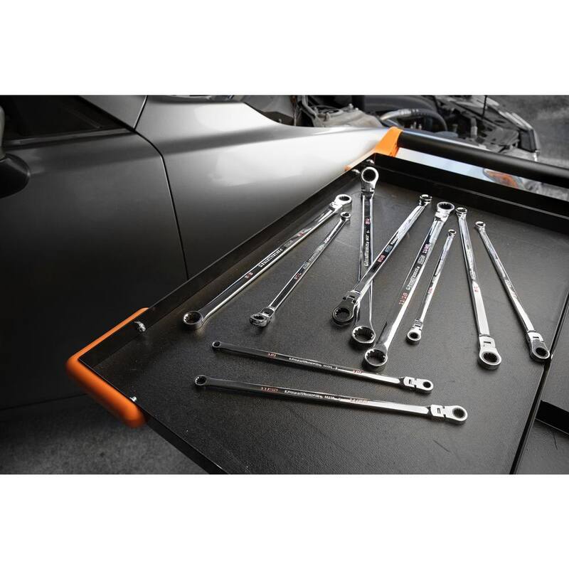 Juego de llaves de trinquete GearBox con cabezal flexible XL de 120 dientes y estriado universal SAE (10 piezas) - 86142