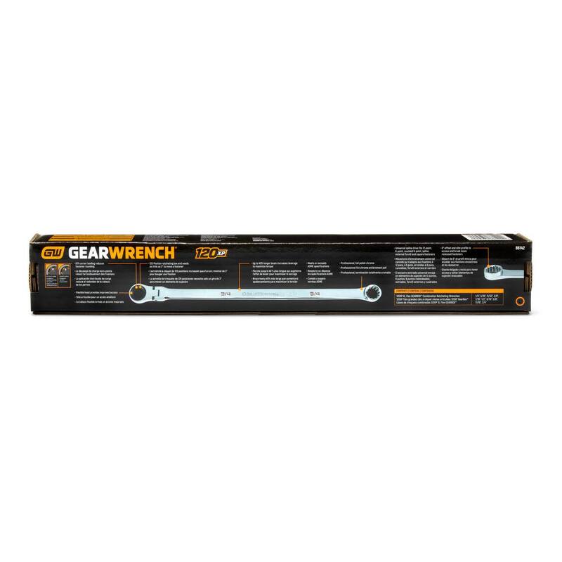Juego de llaves de trinquete GearBox con cabezal flexible XL de 120 dientes y estriado universal SAE (10 piezas) - 86142