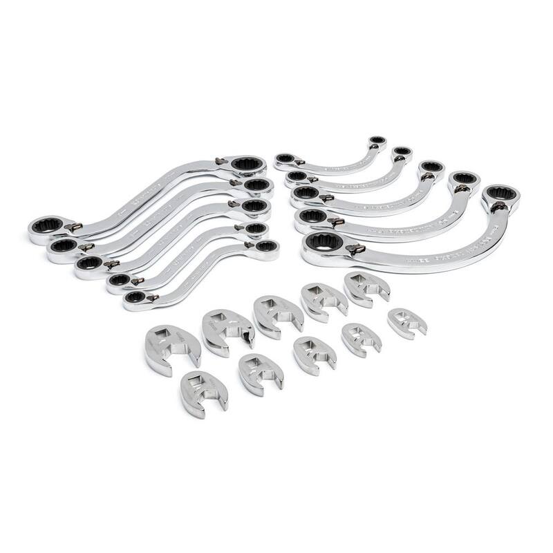 Juego de llaves de trinquete métricas especiales reversibles con cabeza abierta de 3/8 pulg. de GEARWRENCH con bandeja de almacenamiento de espuma EVA (20 piezas)