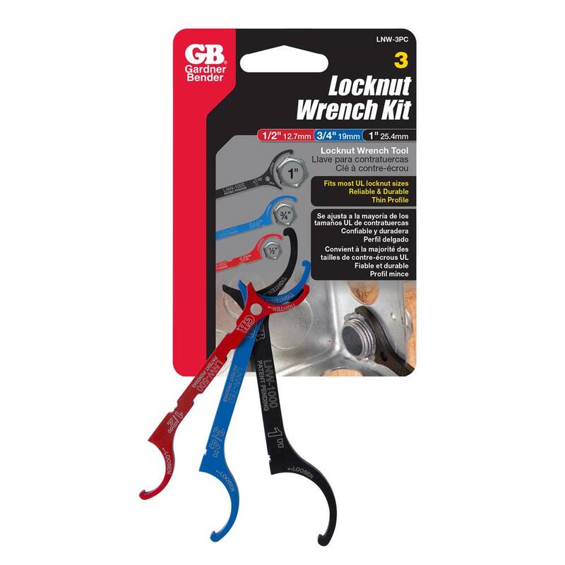 Juego de llaves para contratuerca de 3 piezas de Gardner Bender que se ajusta a contratuerca de 0.50 pulgadas, 0.75 pulgadas y 1 pulgada - LNW-3PC