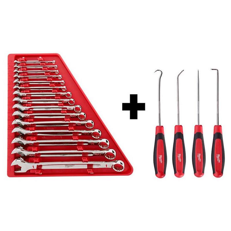 Juego de herramientas mecánicas Milwaukee Combination SAE Wrench y set de Hook and Pick (19 piezas) - 48-22-9415-48-22-9215
