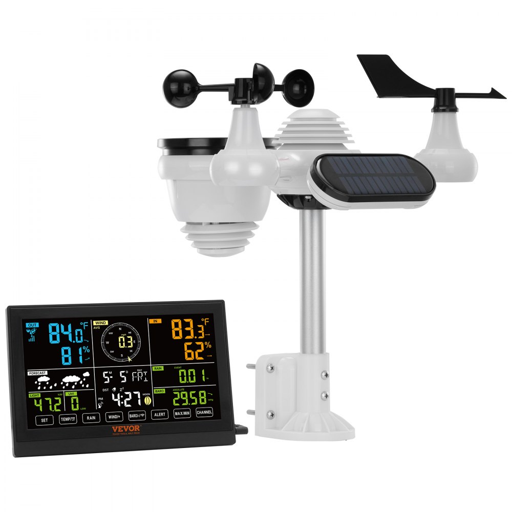 VEVOR 7-in-1 Wireless Weather Station, 7.5 in Large Color Display, Digital Home Weather Station Indoor Outdoor, for Temperature Humidity Wind Speed/Direction Rain UV, with Forecast Data, Alarm, Alerts - TYNQXZ75VAAA7QJQSV1