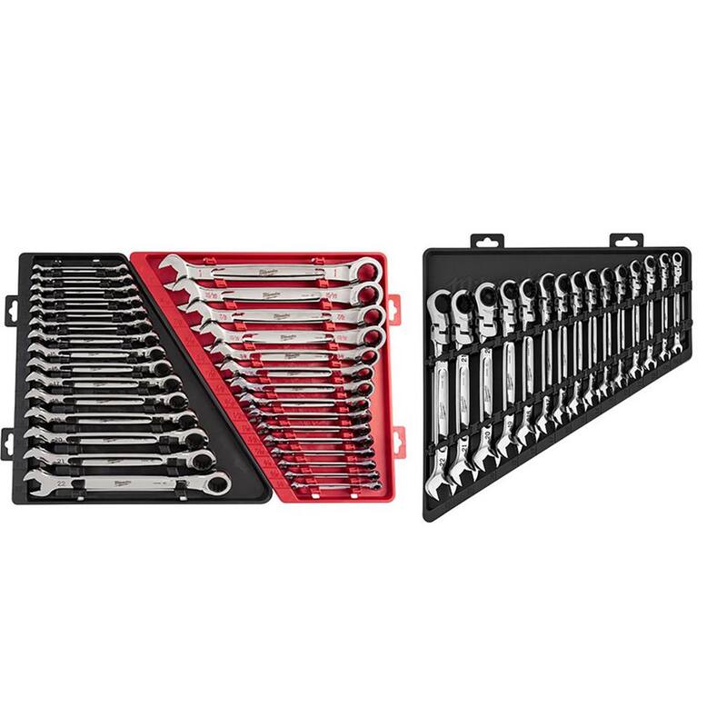 Juego de llaves de trinquete combinadas SAE/Métricas de Milwaukee con juego de llaves de trinquete de cabeza flexible métricas (45 piezas) - 48-22-9416-48-22-9516SB