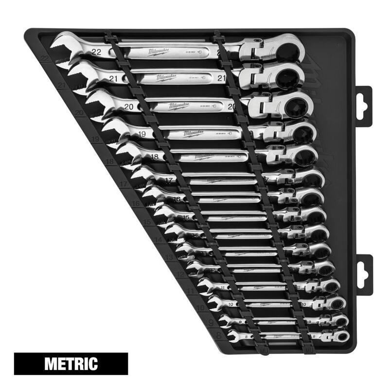 Juego de llaves de trinquete combinadas SAE/Métricas de Milwaukee con juego de llaves de trinquete de cabeza flexible métricas (45 piezas) - 48-22-9416-48-22-9516SB