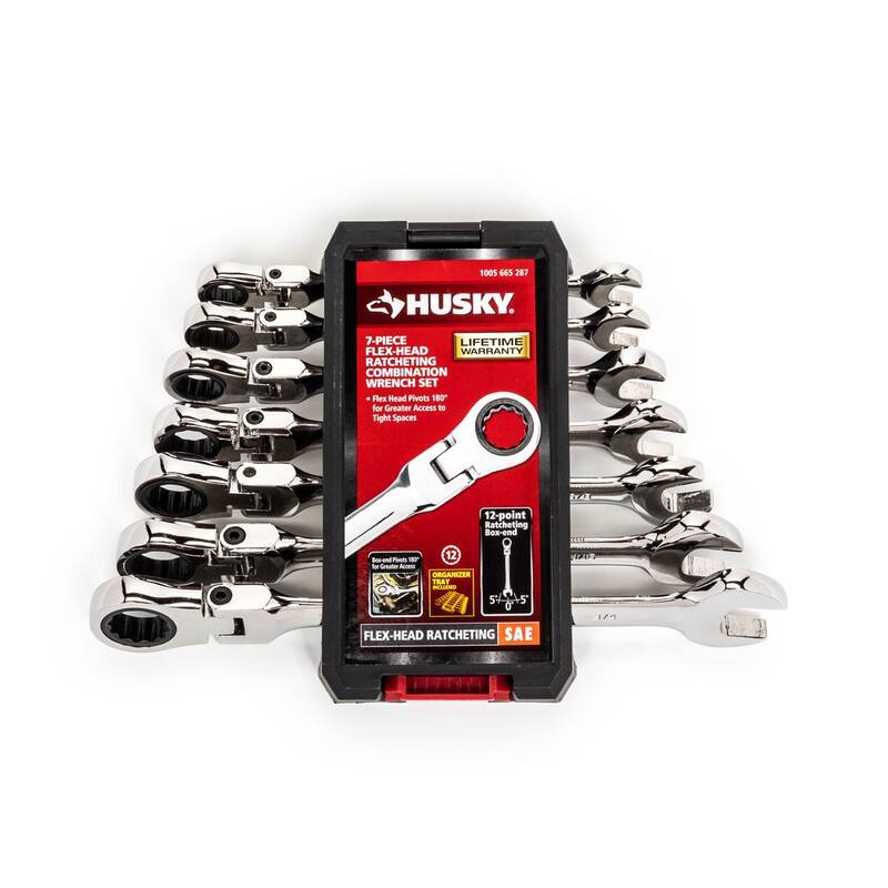 Llave combinada de trinquete Husky Flex-Head SAE/MM (14 piezas) - HFRW14PCSMCB