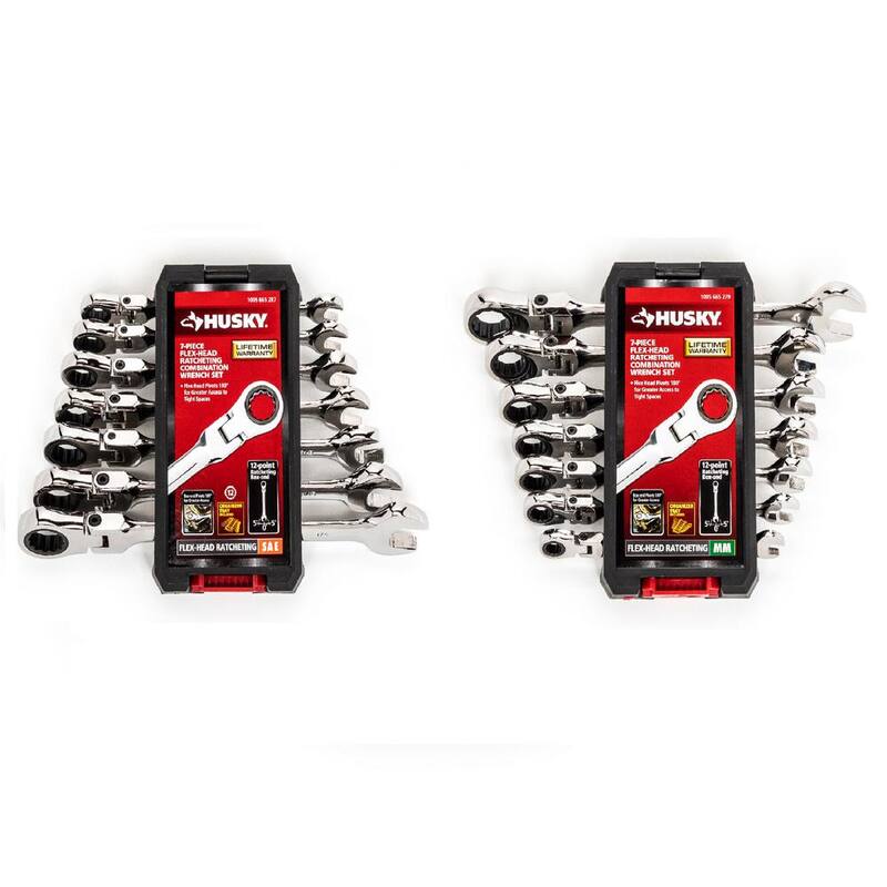 Llave combinada de trinquete Husky Flex-Head SAE/MM (14 piezas) - HFRW14PCSMCB
