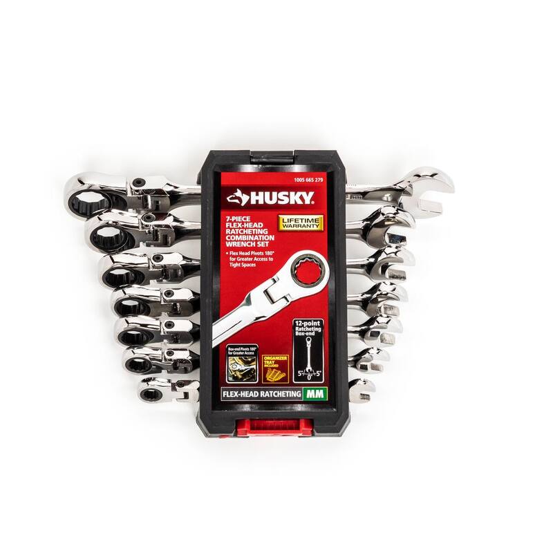 Llave combinada de trinquete Husky Flex-Head SAE/MM (14 piezas) - HFRW14PCSMCB