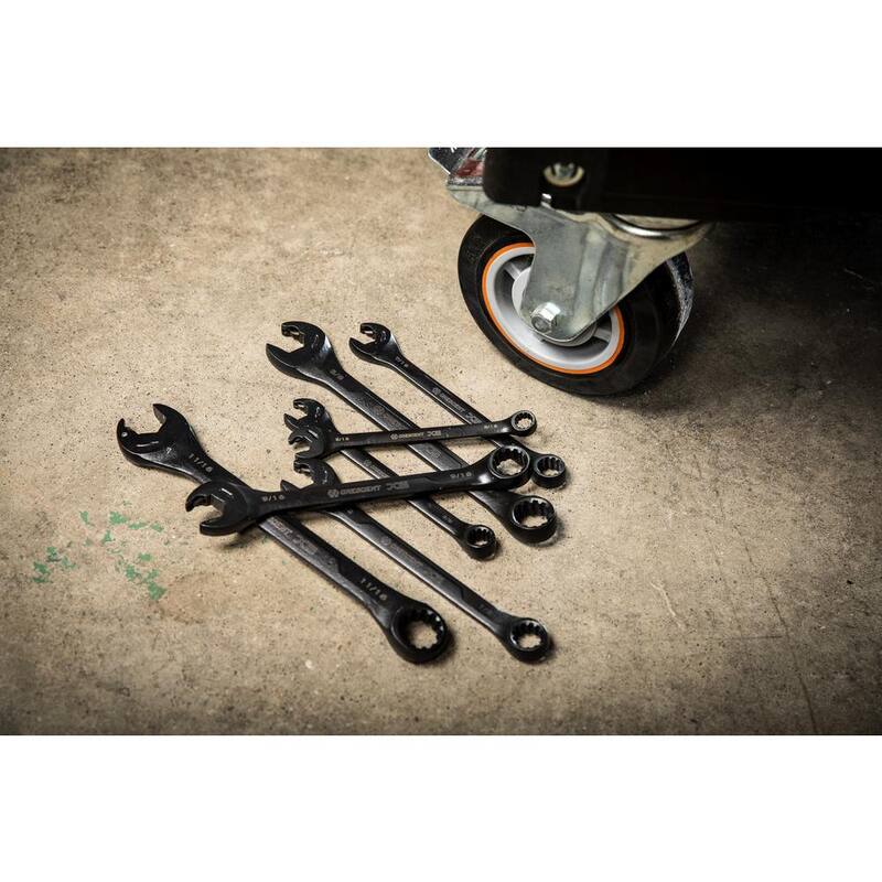 Juego de llaves combinadas Crescent X6 SAE con trinquete de extremo abierto y llave de almacenamiento (7 piezas) - CX6RWS7