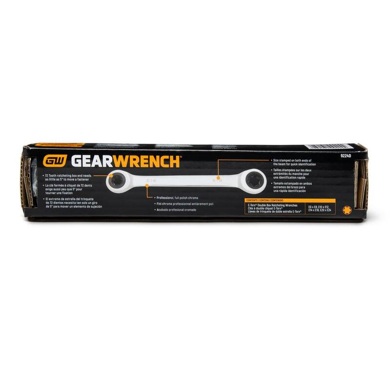 Juego de llaves de trinquete de doble extremo de caja con 72 dientes y 6 puntos E-Torx (4 piezas) - 9224D
