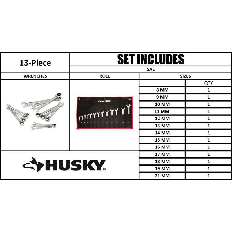 Juego de llaves de trinquete reversible y métricas Husky Master (13 piezas) - HRRW13PCMM