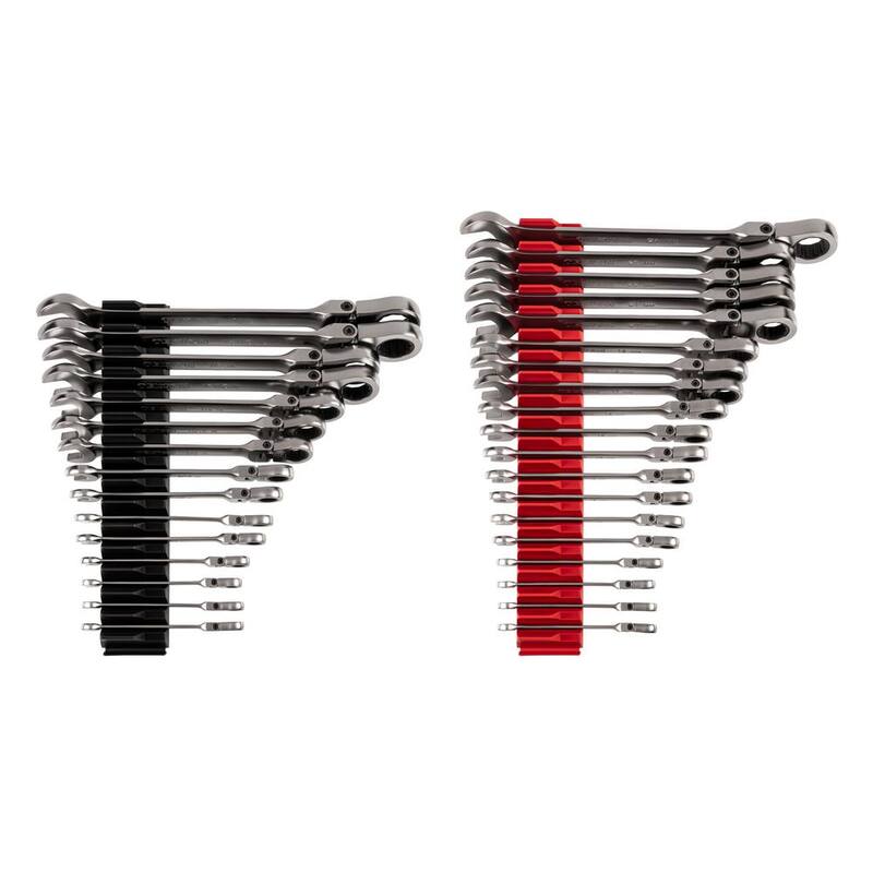 Set de llaves combinadas de trinquete de 12 puntos con cabezal flexible TEKTON de 34 piezas (1/4-1 pulg., 6-24 mm) con organizador modular ranurado - WRC95305