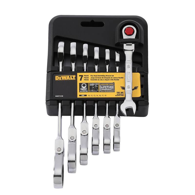 Juego de llaves combinadas de trinquete y cabeza flexible métricas DEWALT (7 piezas) - DWMT74196