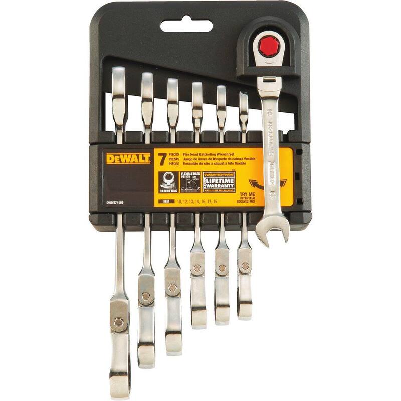 Juego de llaves combinadas de trinquete y cabeza flexible métricas DEWALT (7 piezas) - DWMT74196