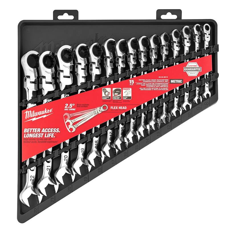 Set de llaves combinadas articuladas de 144 posiciones Milwaukee métrico con set de desarmadores (25 piezas) - 48-22-9513-48-22-2710