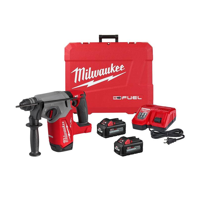 Martillo rotativo inalámbrico Milwaukee M18 FUEL 18V de 1 pulgada con tecnología de cepillo de litio-ion sin escobillas SDS-Plus Kit con dos baterías de 6.0 Ah, estuche rígido - 2912-22.