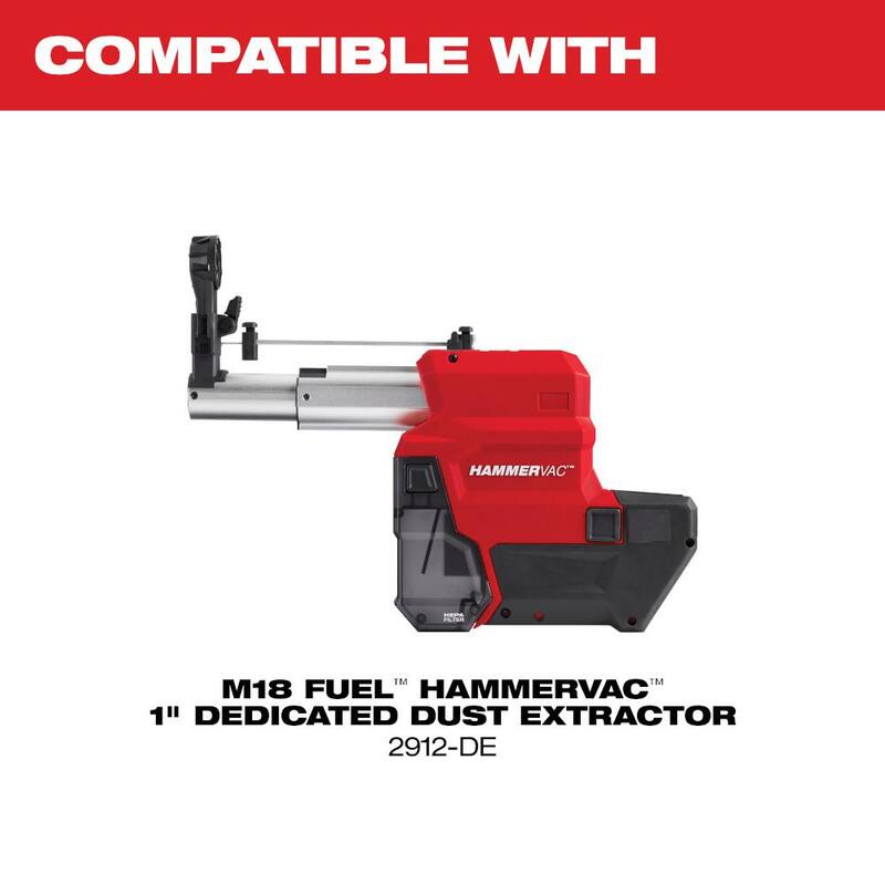 Martillo rotativo inalámbrico Milwaukee M18 FUEL 18V de 1 pulgada con tecnología de cepillo de litio-ion sin escobillas SDS-Plus Kit con dos baterías de 6.0 Ah, estuche rígido - 2912-22.