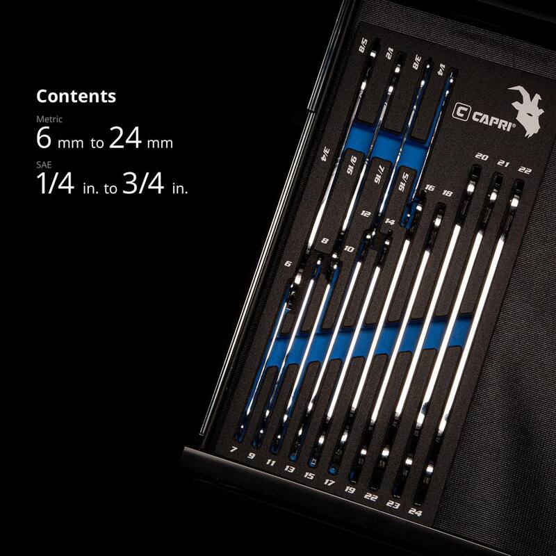 Juego de llaves de estrella abiertas Capri Tools Métricas y SAE Super Delgadas (14 piezas) - CP11850-14MST.