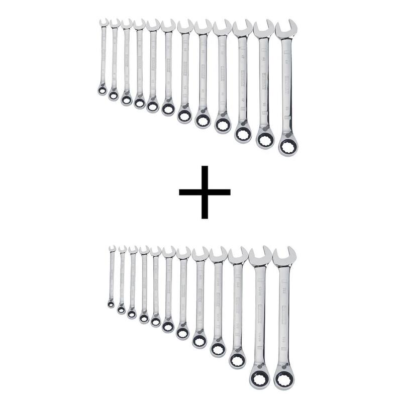 Juego de llaves de trinquete reversible DEWALT SAE (12 piezas) y juego de llaves de trinquete reversible métrico (12 piezas) - DWMT19232W19230