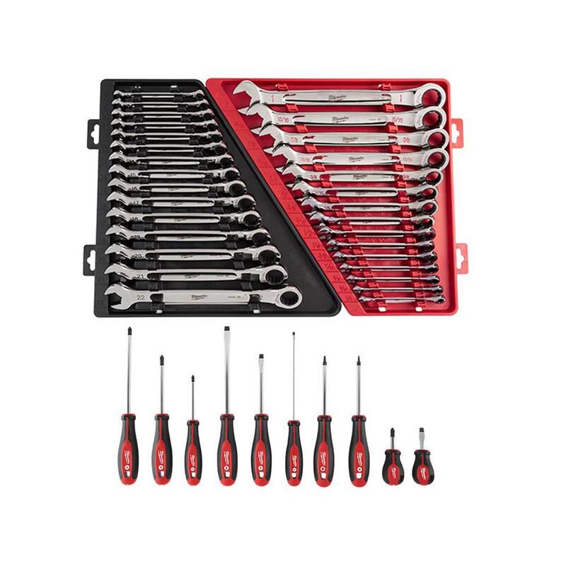 Juego de herramientas mecánicas Milwaukee SAE/Métricas con llaves de trinquete y set de destornilladores (40 piezas) - 48-22-9416-48-22-9516-48-22-2710