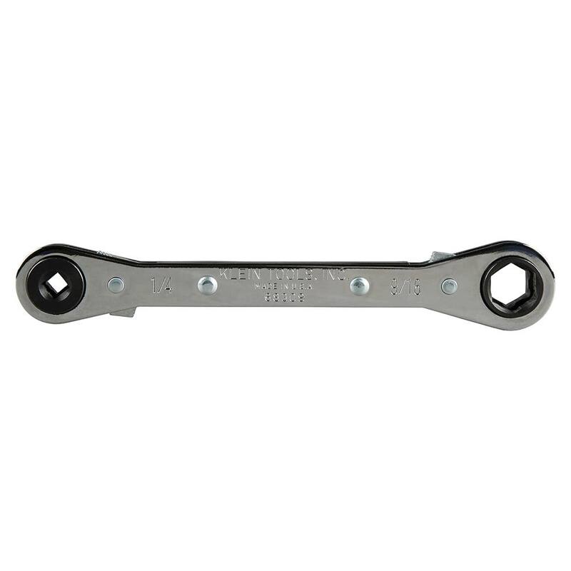Llave de refrigeración con trinquete cuadrado de 3/16 y 1/4 de pulgada y hexagonal de 1/2 y 9/16 de pulgada de Klein Tools - 68309