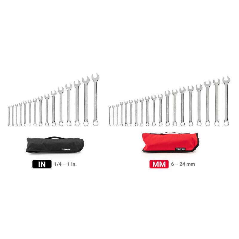 Juego de llaves combinadas TEKTON de 1/4 a 1 pulgada, 6 a 24 mm con bolsa (34 piezas) - WCB94302