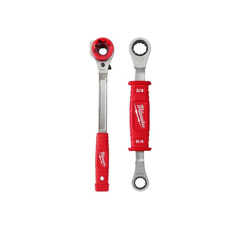 Llave de trinquete de alto apalancamiento para linieros de Milwaukee con cara lisa y llave de caja de trinquete aislada 2 en 1 para linieros (juego de 2 piezas) - 48-22-9213-48-22-9211