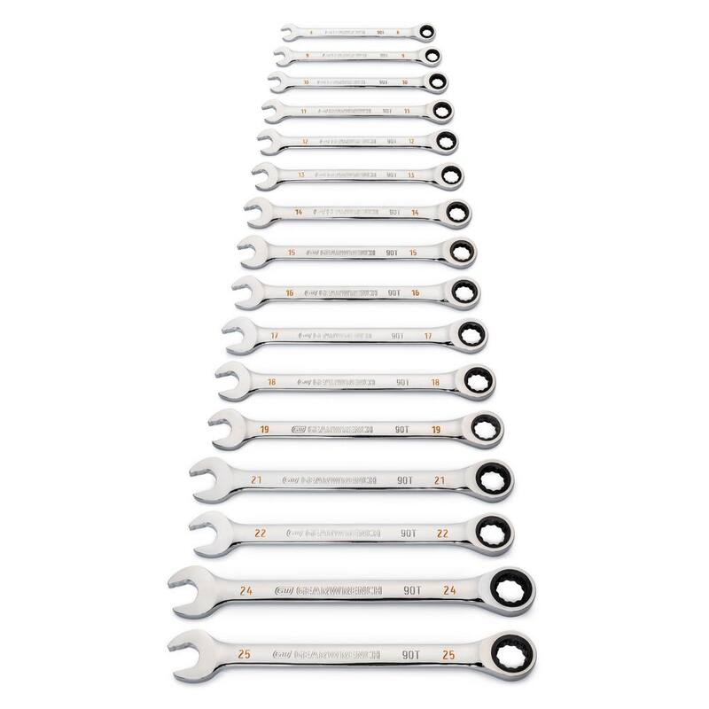 Juego de herramientas GEARWRENCH Métrico de Llaves de Trinquete Combinadas de 90 dientes (16 piezas) - 86928