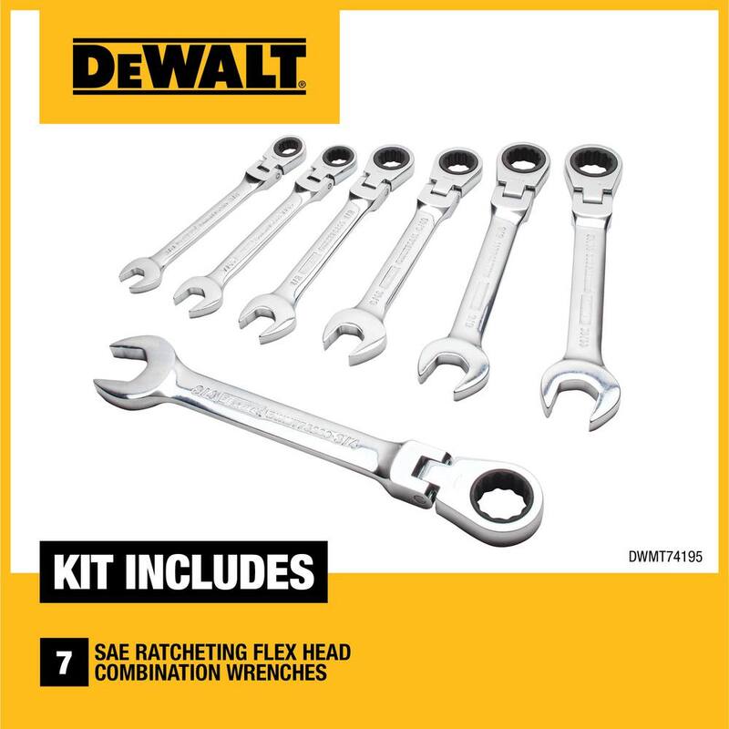 Juego de llaves combinadas de trinquete y cabezal flexible DEWALT SAE (7 piezas) - DWMT74195