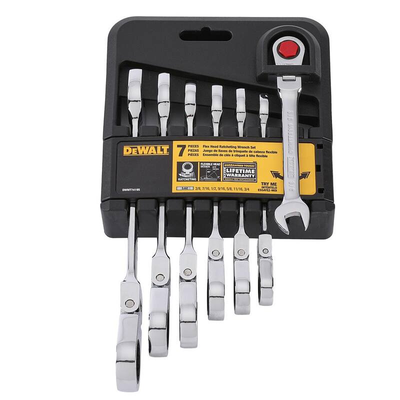 Juego de llaves combinadas de trinquete y cabezal flexible DEWALT SAE (7 piezas) - DWMT74195