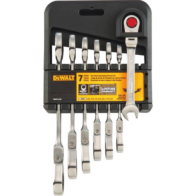 Juego de llaves combinadas de trinquete y cabezal flexible DEWALT SAE (7 piezas) - DWMT74195