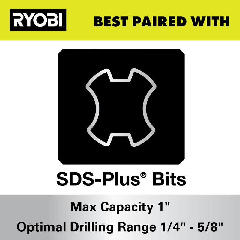 RYOBI ONE+ HP 18V Taladro rotativo de martillo sin escobillas inalámbrico de 1 pulgada SDS-Plus (Herramienta Únicamente) - P223