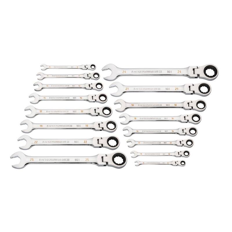 Juego de herramientas GEARWRENCH de llaves de trinquete combinadas con cabeza flexible Métricas de 90 dientes (16 piezas) - 86728