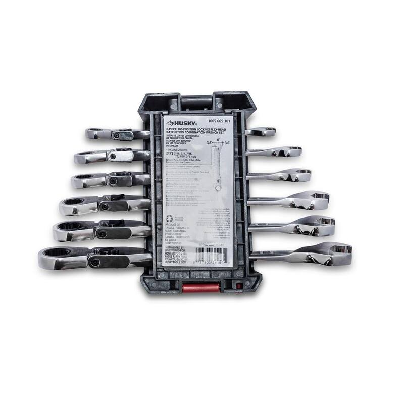 Juego de llaves combinadas Husky de 100 posiciones con trinquete y bloqueo flexible cromado (6 piezas) - H100CFLRW6PCSAE.