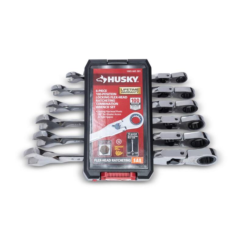 Juego de llaves combinadas Husky de 100 posiciones con trinquete y bloqueo flexible cromado (6 piezas) - H100CFLRW6PCSAE.