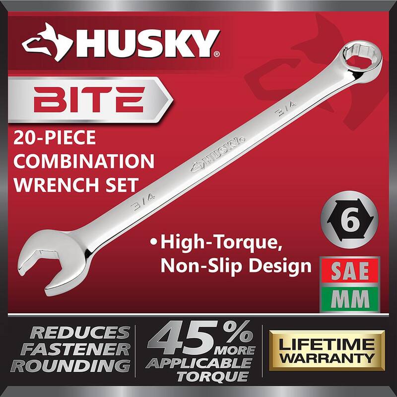Juego de llaves combinadas Husky BITE SAE y métricas (20 piezas) - HBCW20XLSMCB