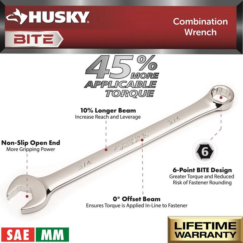 Juego de llaves combinadas Husky BITE SAE y métricas (20 piezas) - HBCW20XLSMCB